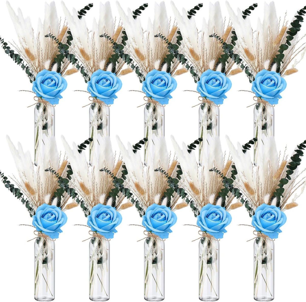Qinyoung 10 Set Dried Pampas Grass Table Centerpiece for Wedding, Blue