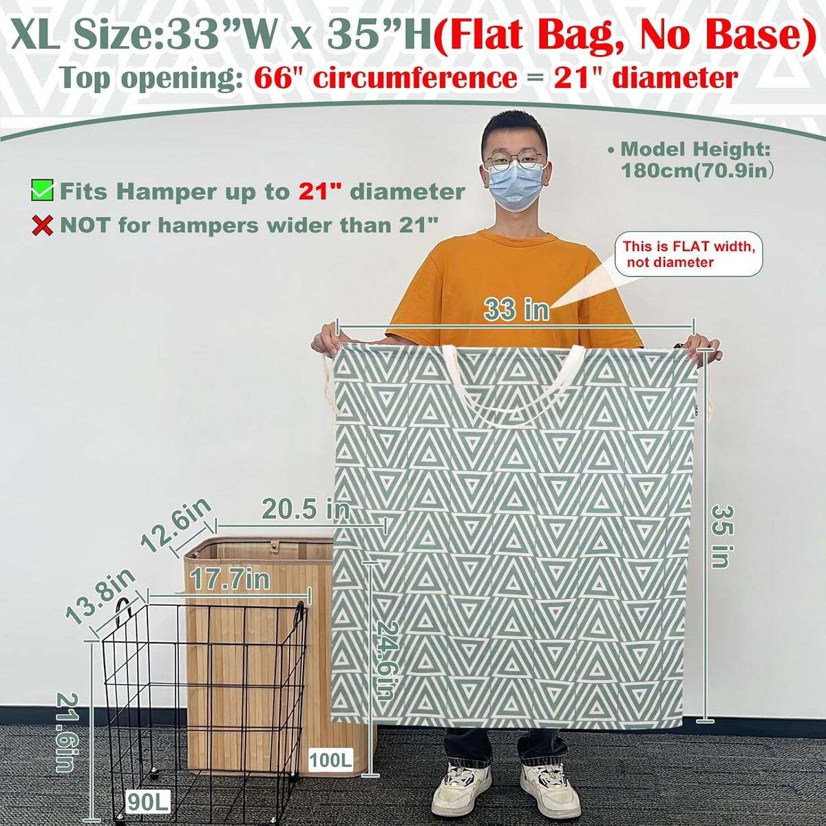Canvas Laundry Bag 33"Wx 35"H, Heavy Duty Hamper Liner, XL Geom SlateGreen