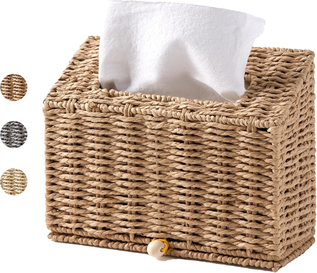Hand Towel Box Cover, Designed for Kleenex Disposable Hand Towels, Paper Rope Tissue Box for Bathroom, Powder Room, Bedroom (Brown)