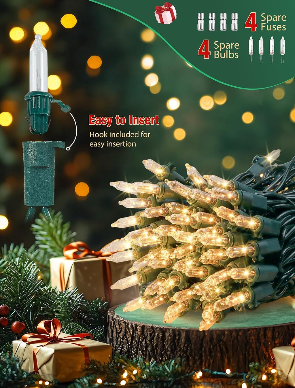 Hopolon Clear Christmas Lights Set 2 PACK 50 Count Green Wire Mini Lights