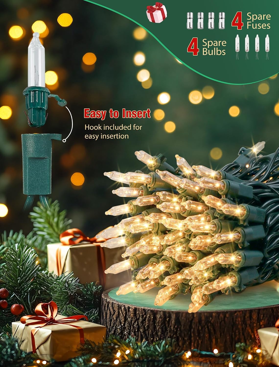 Hopolon Clear Christmas Lights Set 2 PACK 50 Count Green Wire Mini Lights