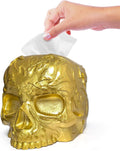 Gothic Skull Tissue Box Cover, Gold, Square by Death Decor