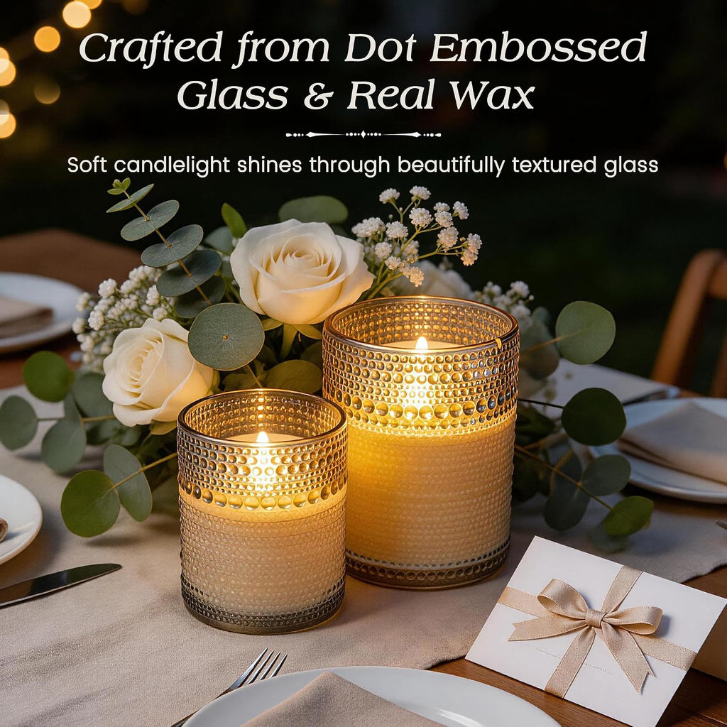 Gray Dotted Glass Real Wax Flameless Battery-Operated LED Pillar Candles