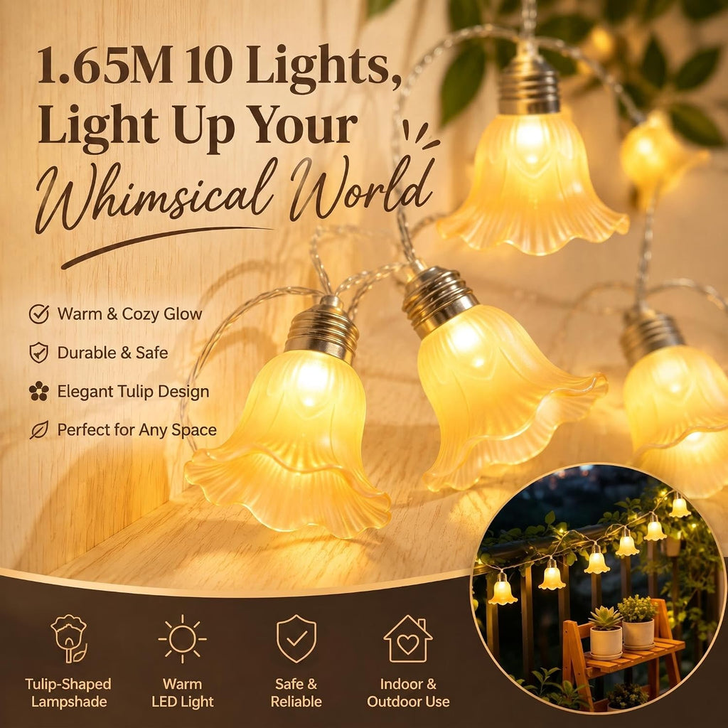 10 LED Bell Flower String Lights 5.4 FT Bedroom Decorative Fairy Lights