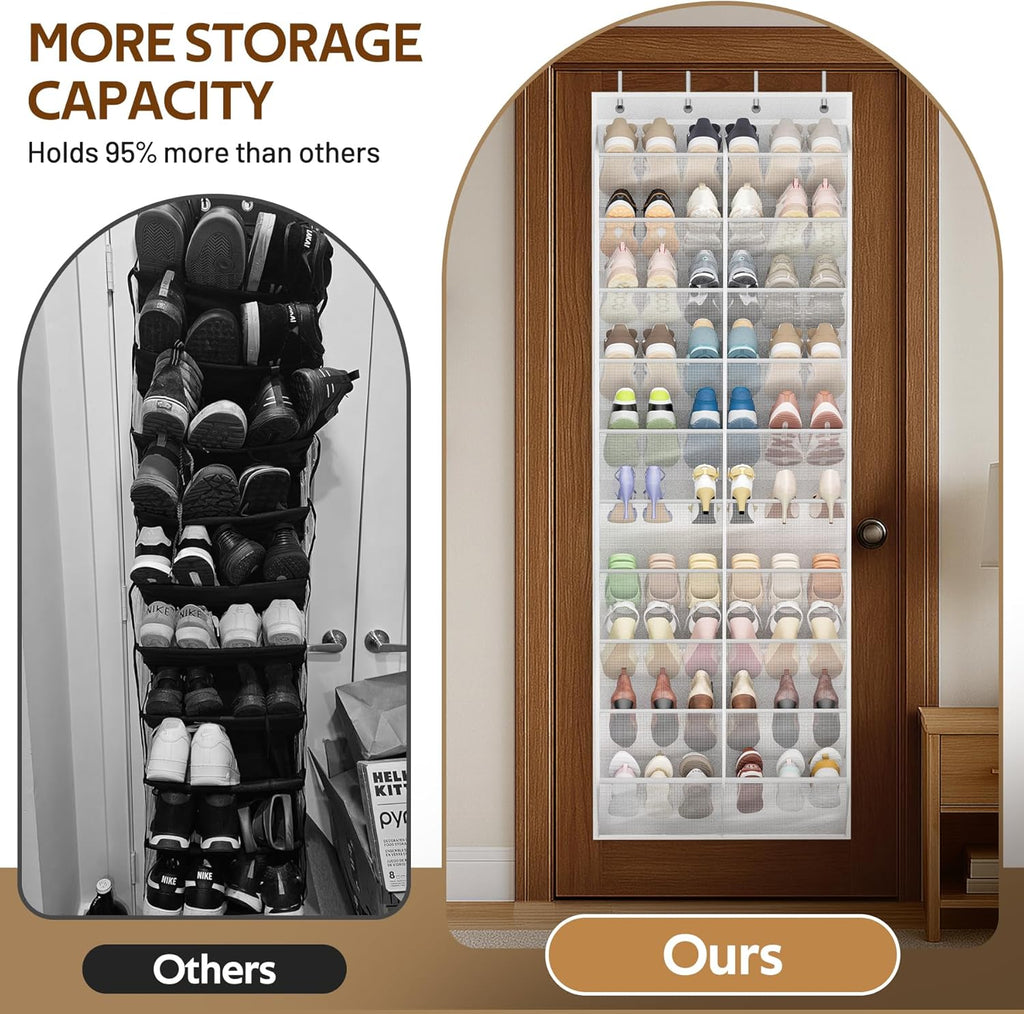 MISSLO 20-30 Pairs Over the Door Shoe Organizer Breathable Mesh Hanging Shoe Rack for Closet Storage with Wide Deep Pockets 10 Tier Shoes Holder Fit All the Family's Sneakers, Boots, Heels