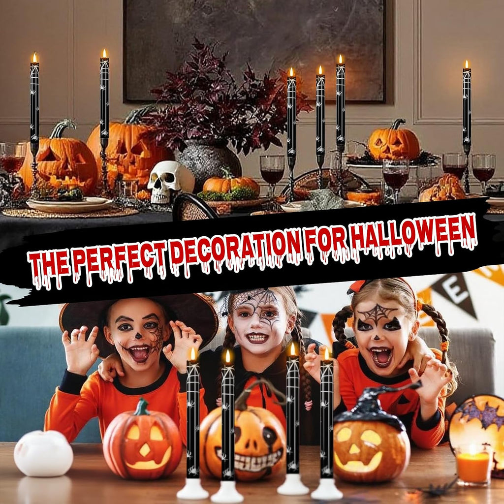 Eldnacele Halloween Spider Decal Flameless Taper Candles with Remote Timer