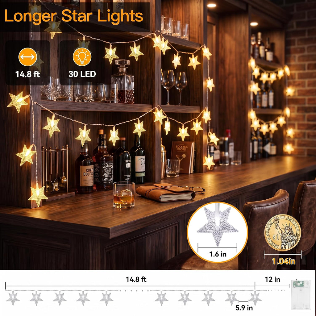 ITICdecor Star String Lights Battery Operated15FT 30LED Warm White