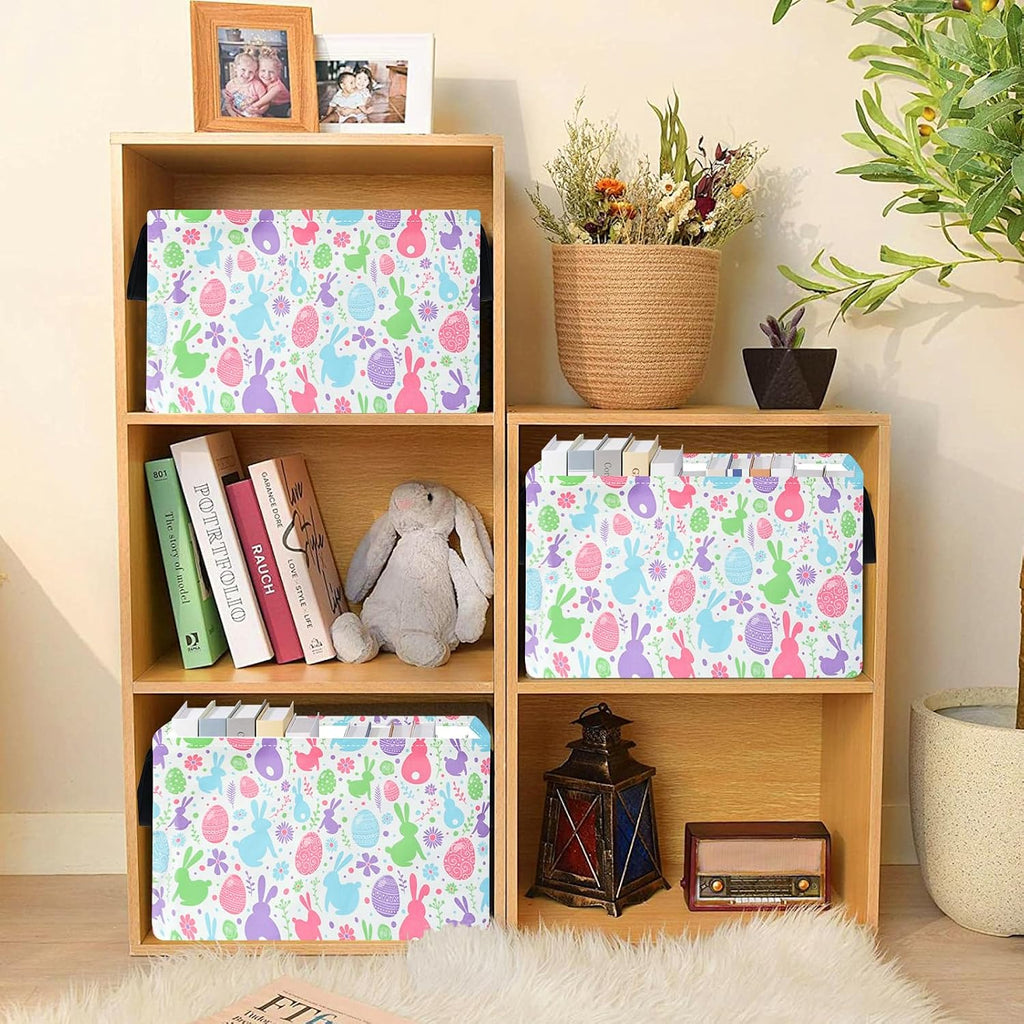 Easter Storage Basket Eggs Bunny Flower Cube Kids Waterproof Storage Bins Organizer,Foldable Closet Shelf Baskets with handles for Women,Nursery Hamper Toy Gifts Box,Room Decorations