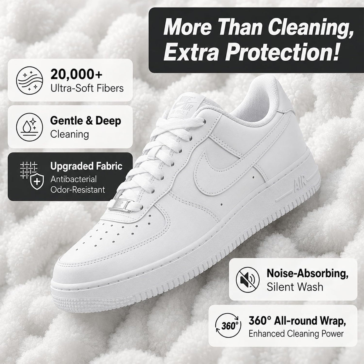 Sneaker Washing Machine Bag for Shoes, 360° Deep Cleaning Microfiber Laundry Bag with Secure Zipper, Reusable Shoe Washer Bag, Includes 4 Adjustable Shoe Trees & 2 Bags