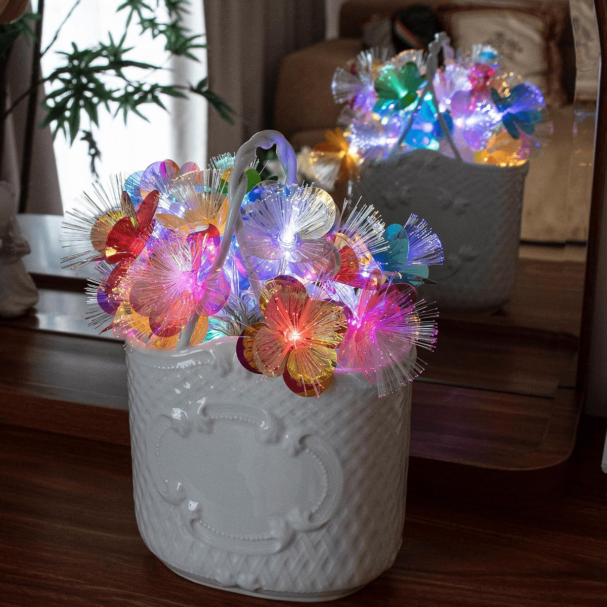 YOLIGHT Fiber Optic Flower String Lights Battery Operated with Timer 6.5ft