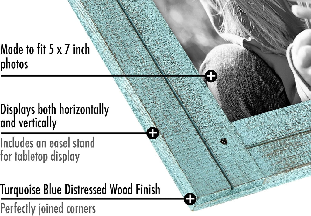 Americanflat 5x7 Double Picture Frame - Rustic Turquoise Blue