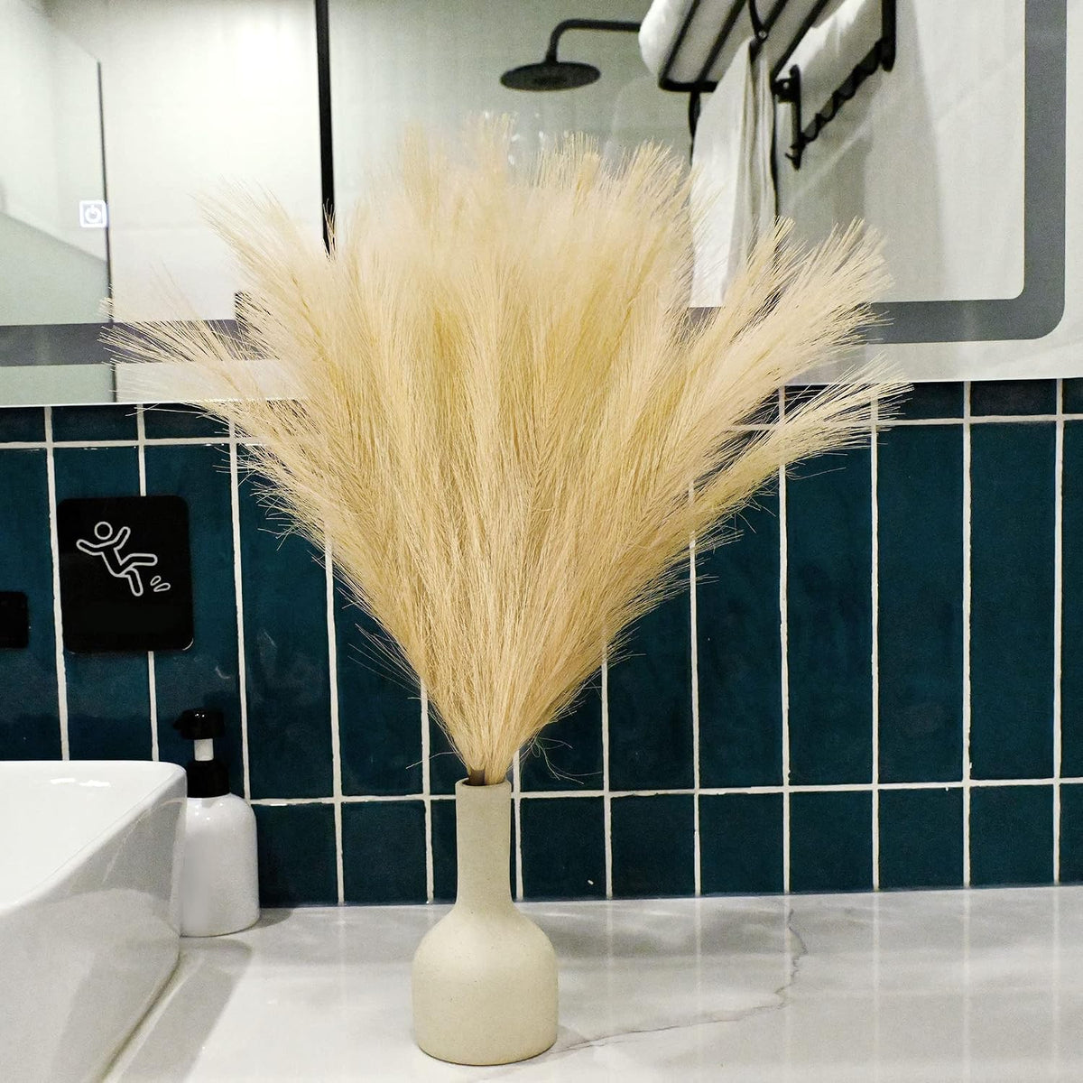6 PCS Faux Pampas Grass Arrangement - 18"/45cm Artificial Fluffy Pompous Grass Stems for Boho Chic Home and Wedding Decor (Khaki)