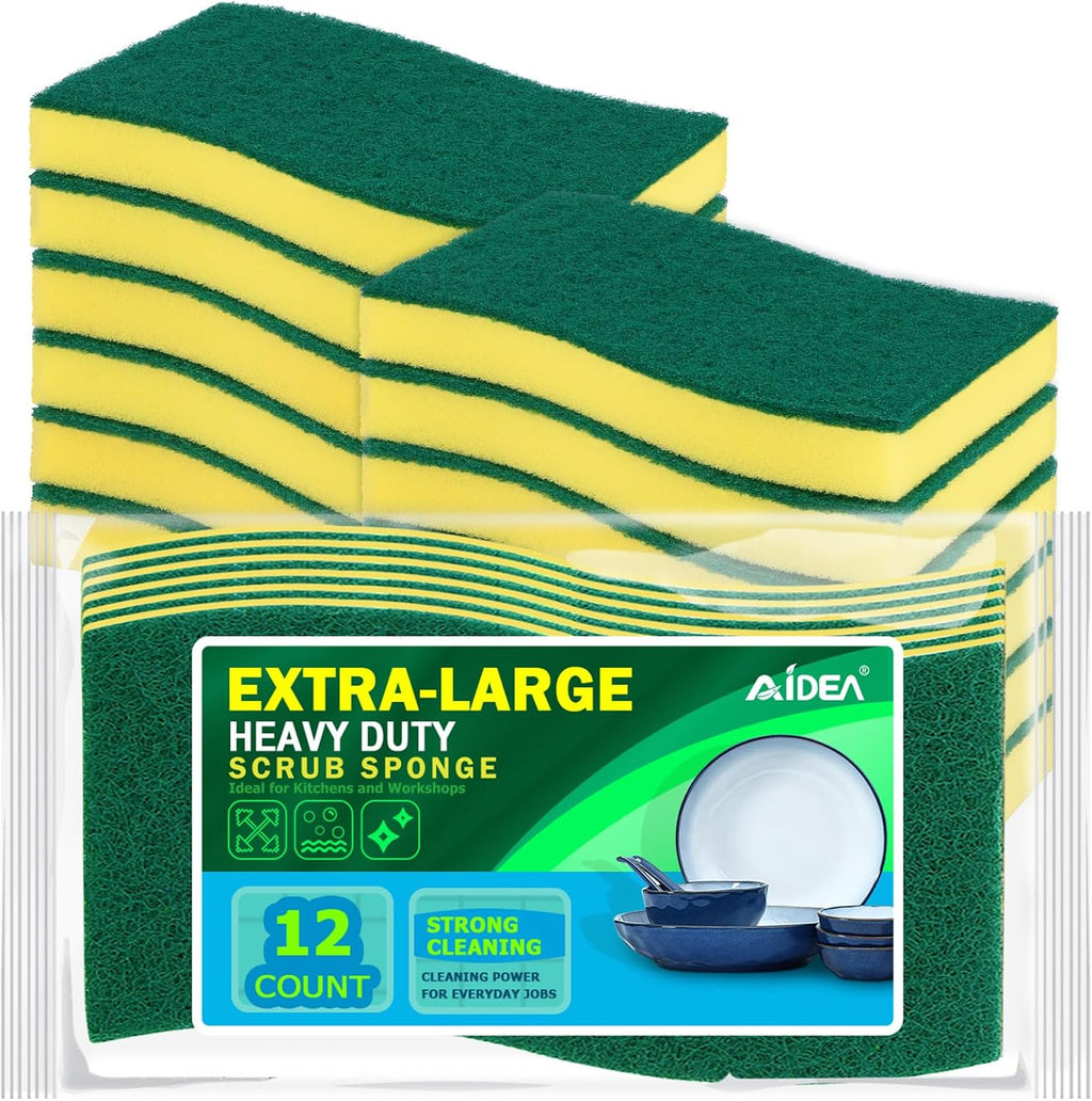 AIDEA Sponges Kitchen, 12 Pack XL Heavy Duty Dish Sponges, Cleaning Sponges