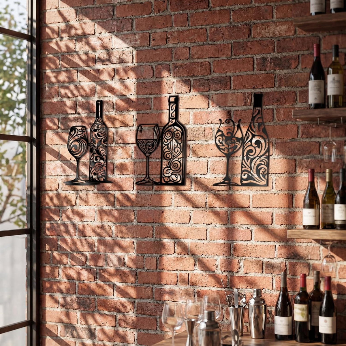 Otoolling 3 Pcs Wine Wall Art Black Metal Wine Sign 3 Style, Filigree