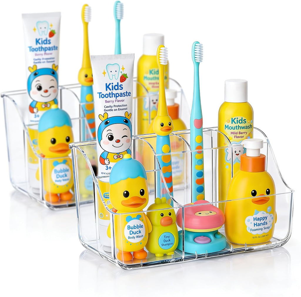 Sotfamily Clear Kids Toothbrush Holders for Bathrooms, 2-Pack(No-Drill)