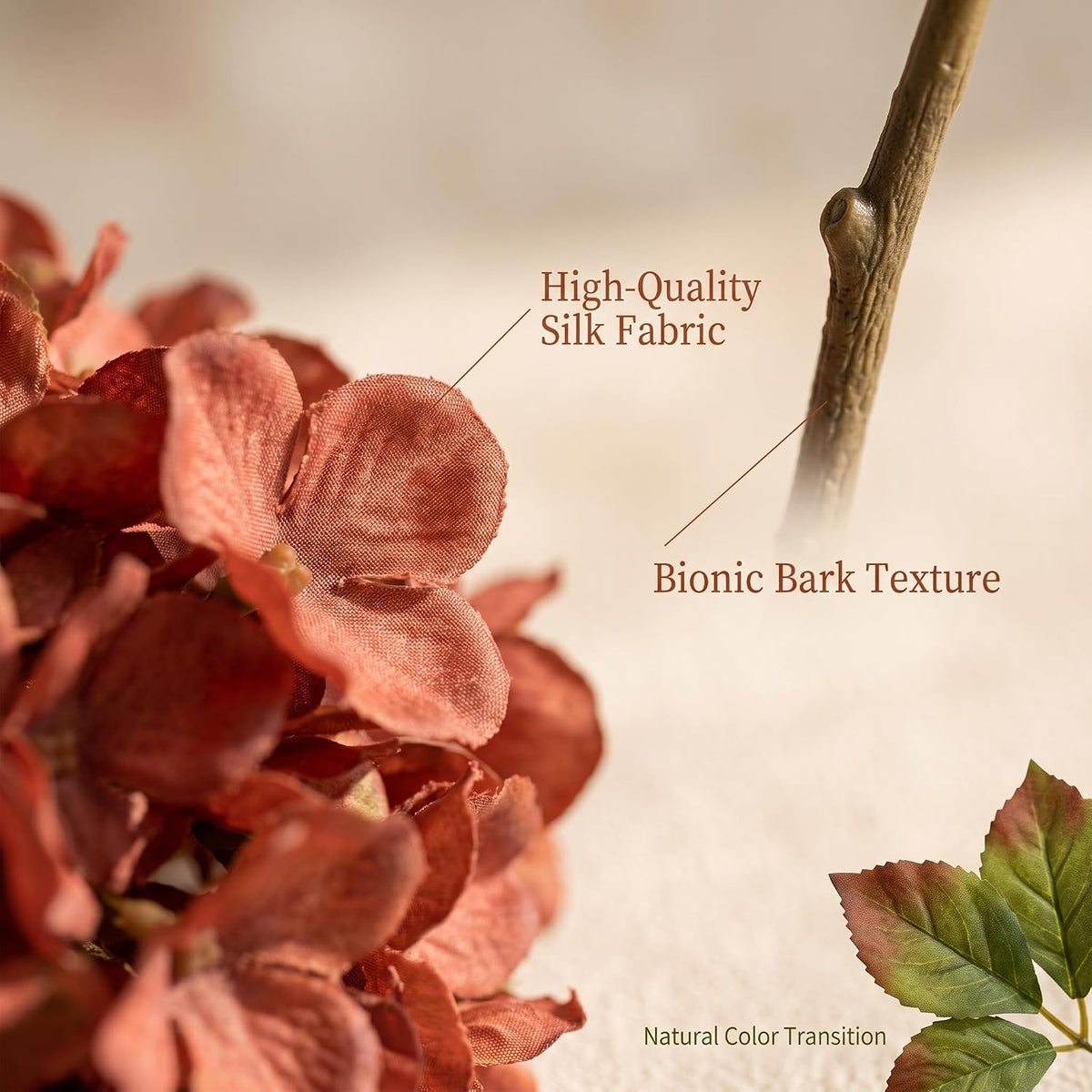 5 Pcs 18.5 Inch Fall Red Artificial Hydrangea Flowers with Stems, Faux Silk Realistic Fake Hydrangea Bouquet, Autumn Rust Fake Flower for Vase Table Centerpiece Wedding Home Farmhouse Fall Decor