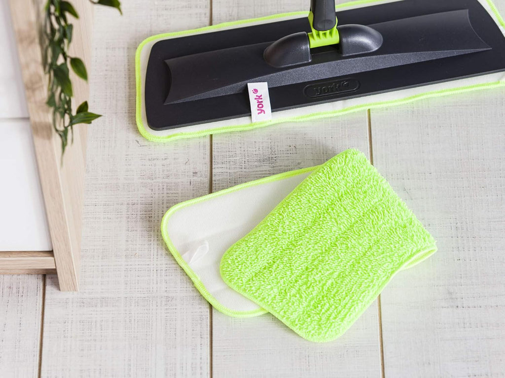 York Flat Spray Mop Reusable Microfiber Drying, Down Washing Function Pad Refill For Dry Or Wet Easy-To-Attach, Machine Washable Floor Cleaning In Size 42.5 14.5 Cm Pack Of 1 Green