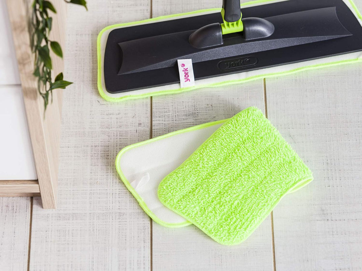 York Flat Spray Mop Reusable Microfiber Drying, Down Washing Function Pad Refill For Dry Or Wet Easy-To-Attach, Machine Washable Floor Cleaning In Size 42.5 14.5 Cm Pack Of 1 Green