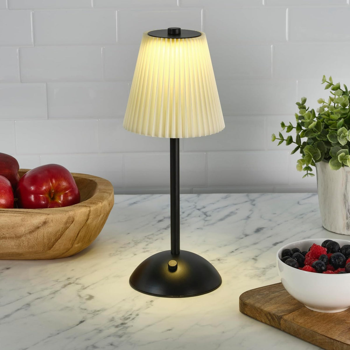 Elements 11.6-Inch Black Rechargeable LED Table Lamp - Touch Control with 3 Light Colors, Stepless Dimming, Metal Construction, 1200mAh Battery, USB-C Charging, Perfect for Home Office and Living Room