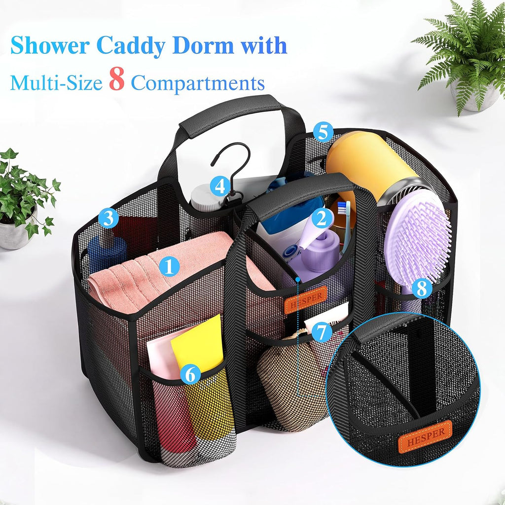 HESPER Mesh Shower Caddy for College Dorm with Hook and Soft Handles