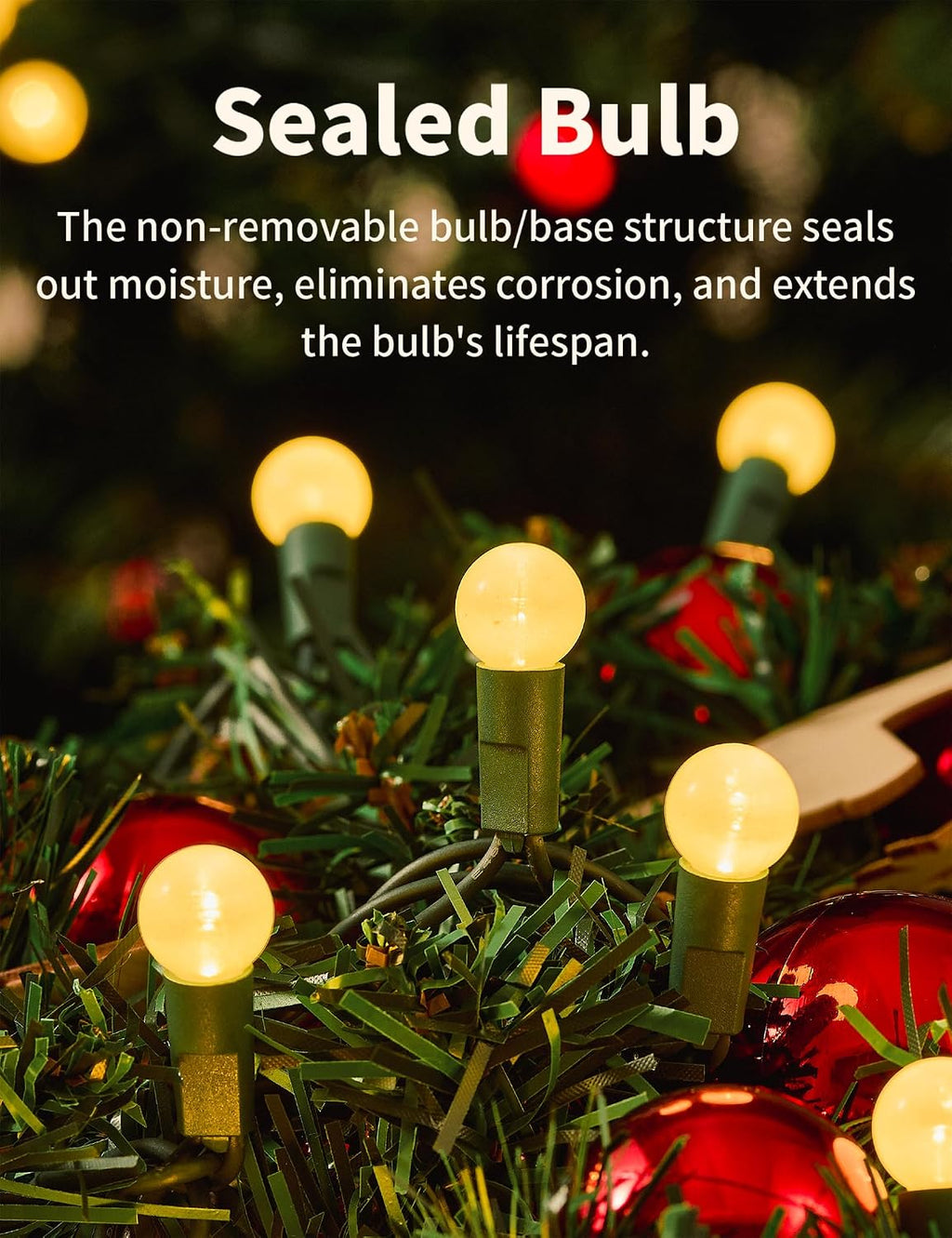 BOHON Warm White Christmas Lights 17FT 50 LED G15 Globe String Lights