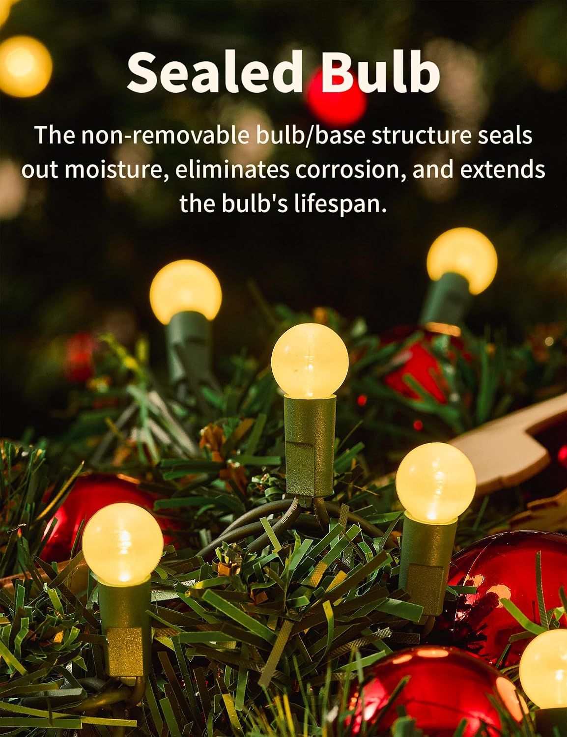 BOHON Warm White Christmas Lights 17FT 50 LED G15 Globe String Lights