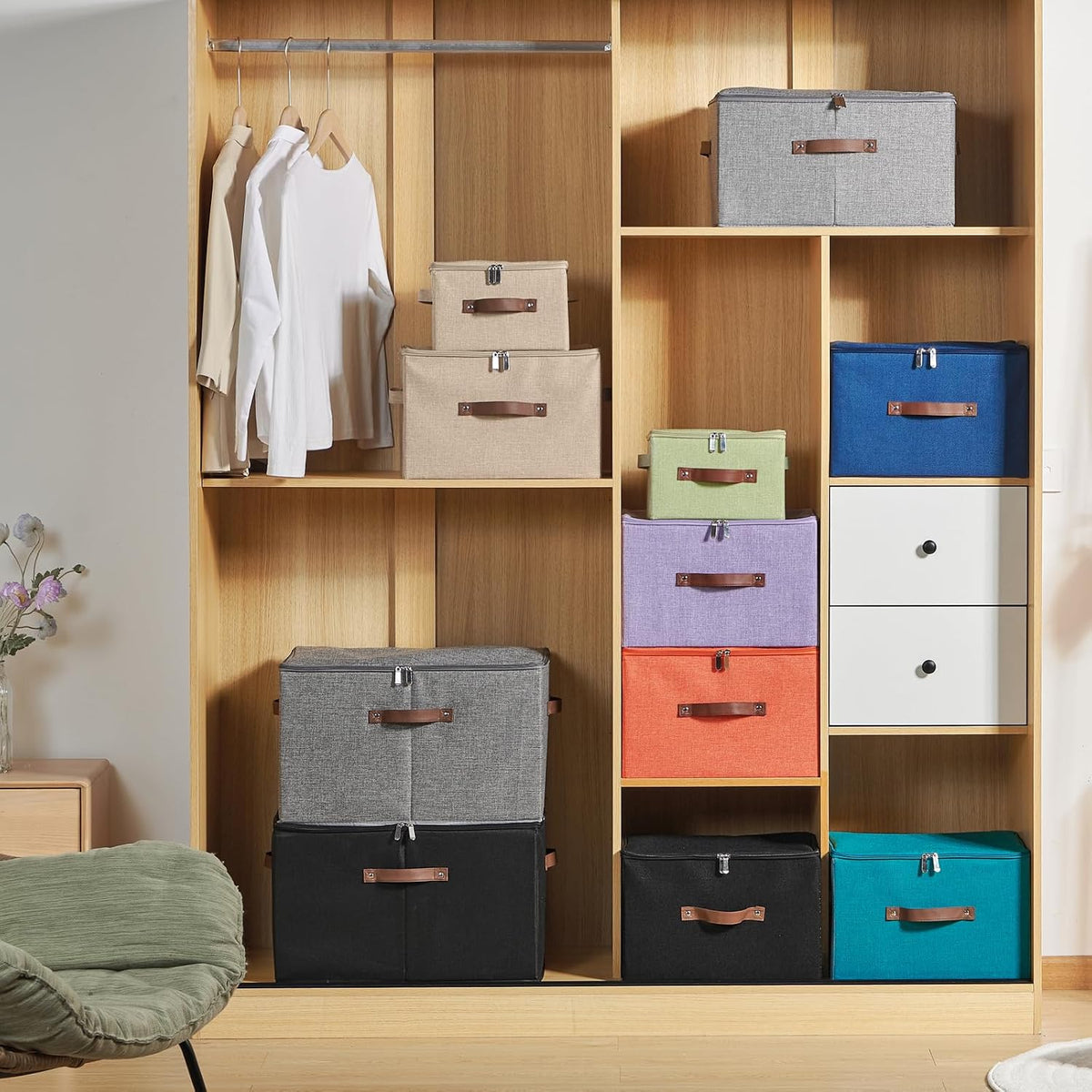 2PCS Storage Bins with Zipper Lids Decorative Lidded Basket Box