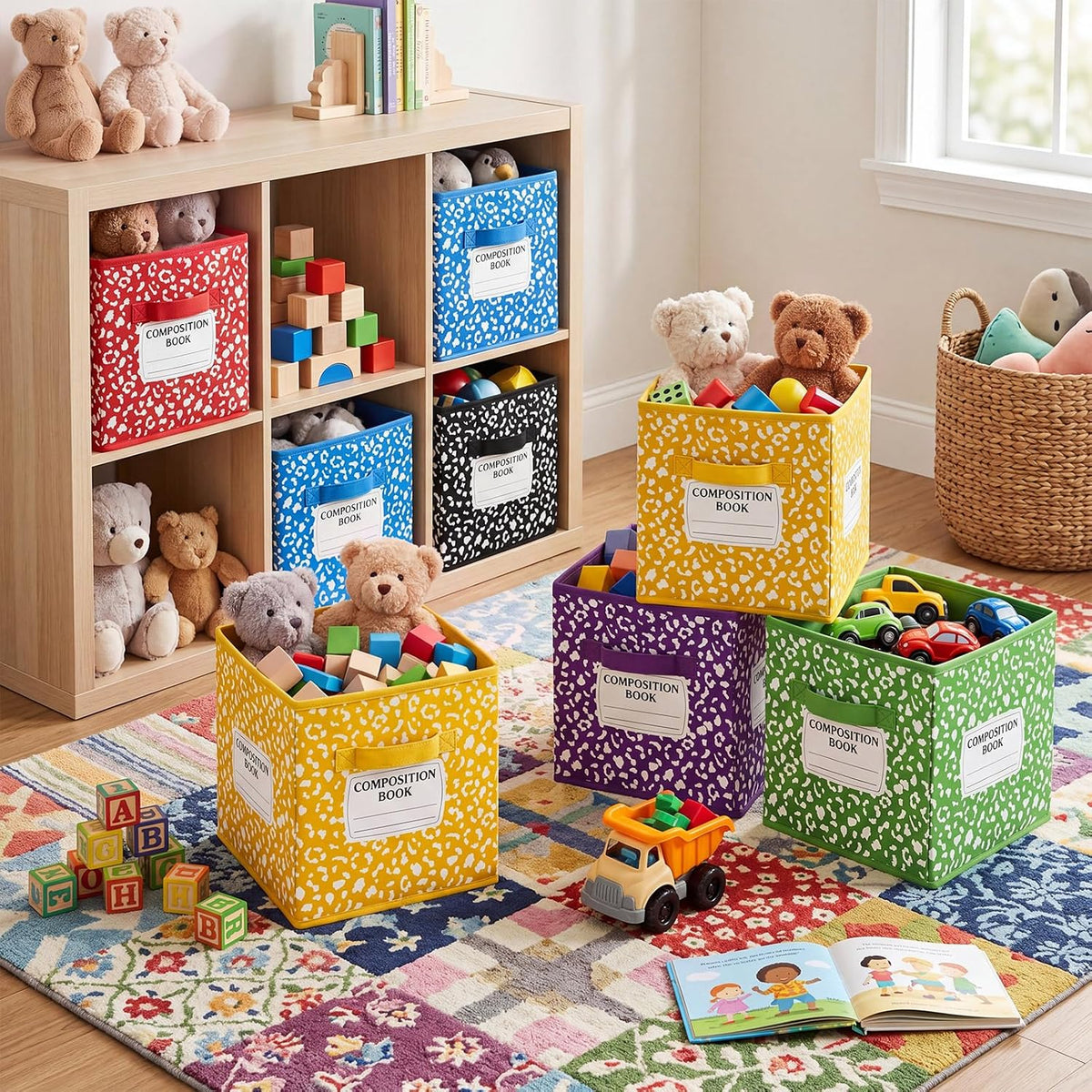 Crtiin 6 Pcs 11in Composition Book Classroom Fabric Storage Bins