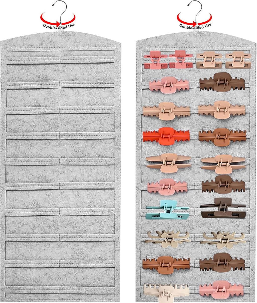 OAOLEER Double-Sided Hair Clip Organizer Storage for Girls Women, Hanging Claw Clip Holder Display for Closet, Wall, Door Room Jewelry Shop (Gray)