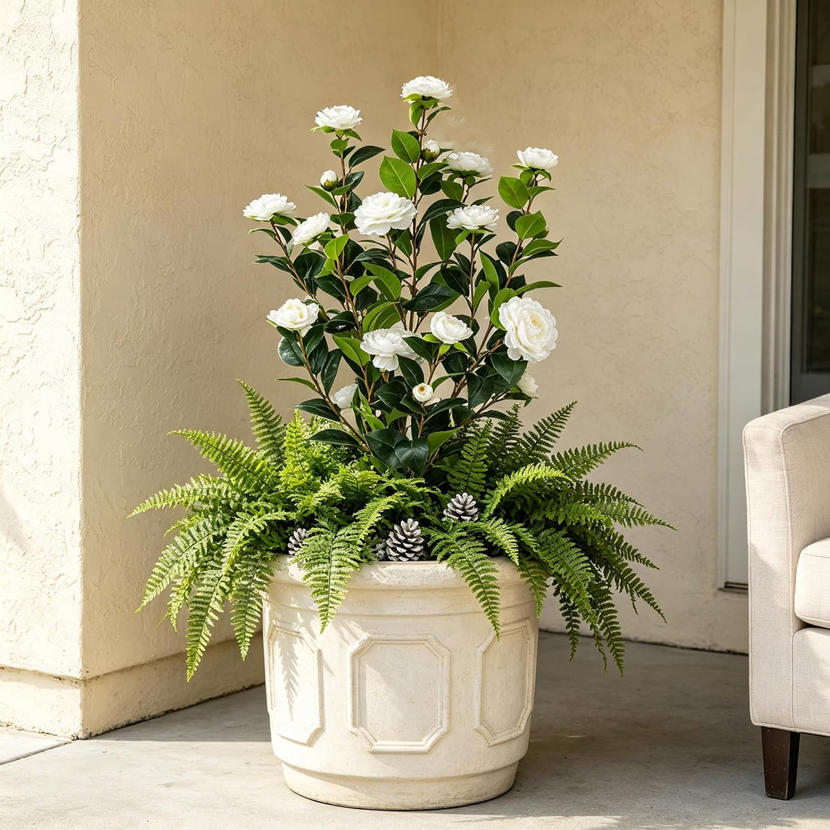 2‑Pack 3FT White Artificial Potted Camellia Tree Home Decor