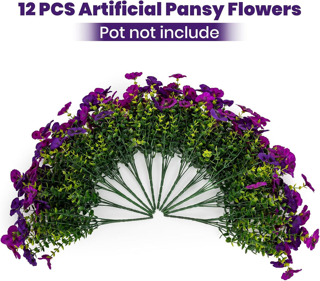 Artificial Flowers for Outdoor Faux Pansies Fake Flowers Plants,12 Bundles