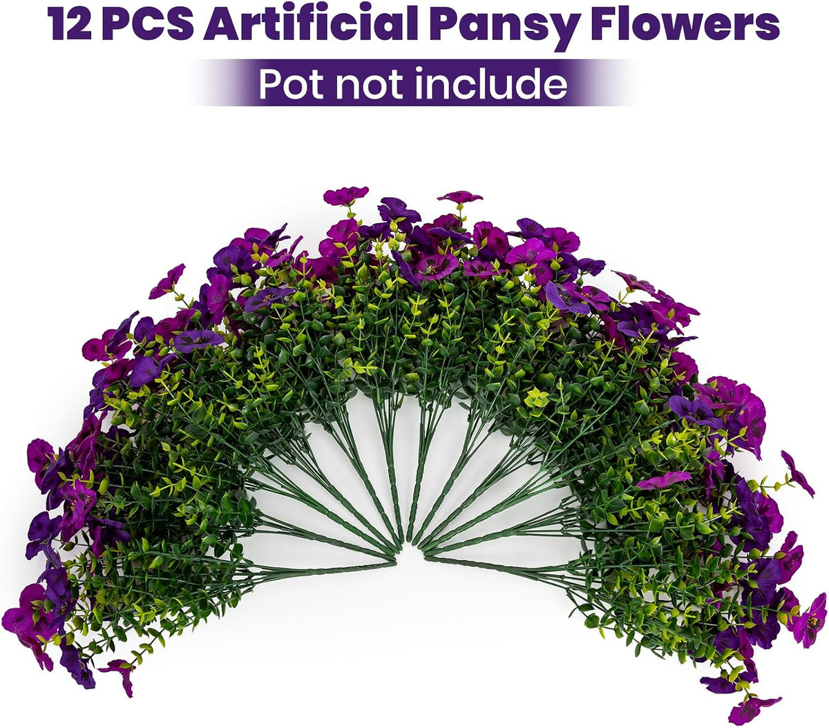 Artificial Flowers for Outdoor Faux Pansies Fake Flowers Plants,12 Bundles