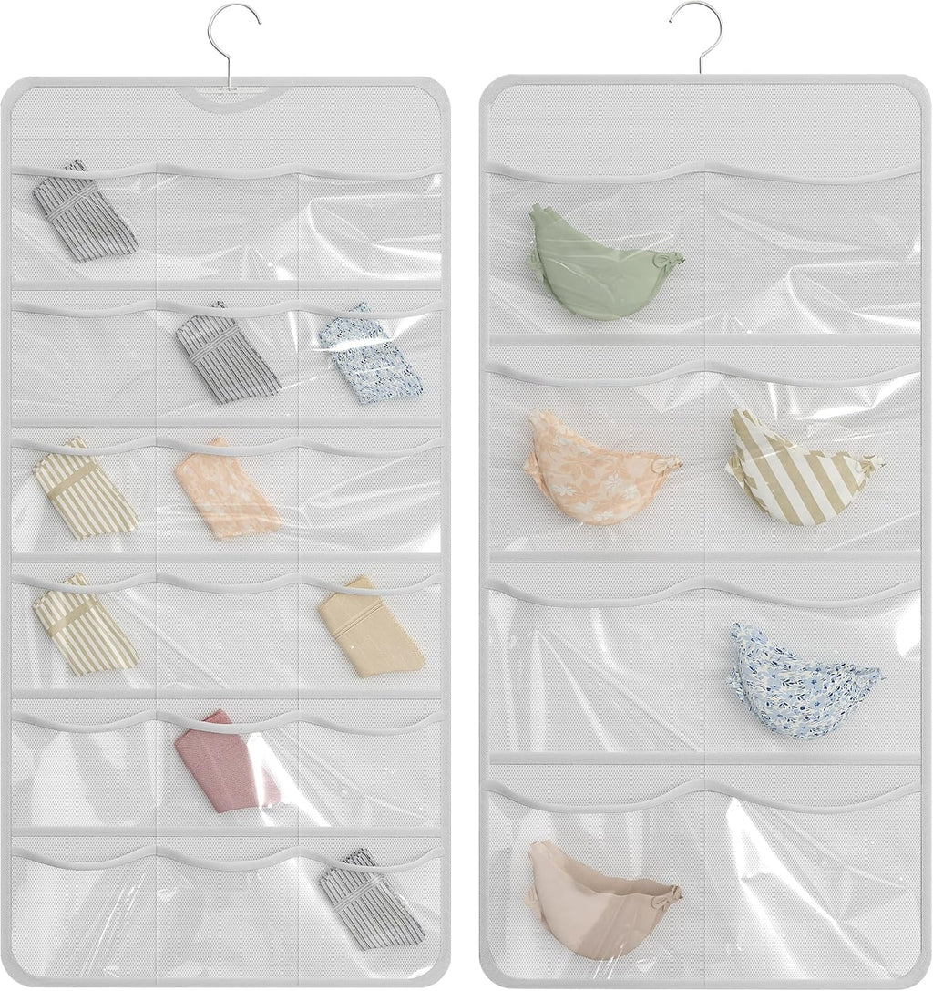 26-Pocket Hanging Closet Organizer for Socks and Underwear, White