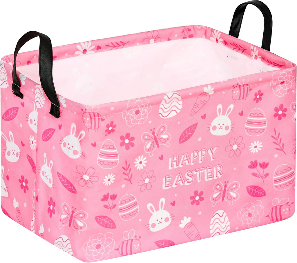 Easter Storage Basket Eggs Bunny Flower Gifts Cube Kids Waterproof Storage Bins Organizer,Foldable Closet Shelf Baskets with handles for Women,Nursery Hamper Toys Box,Room Decorations