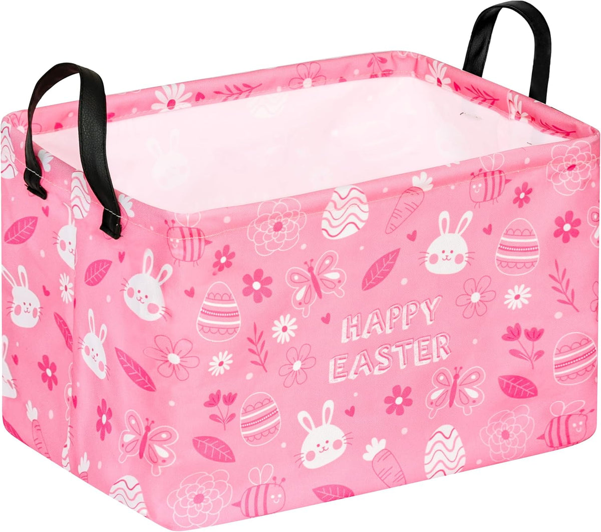 Easter Storage Basket Eggs Bunny Flower Gifts Cube Kids Waterproof Storage Bins Organizer,Foldable Closet Shelf Baskets with handles for Women,Nursery Hamper Toys Box,Room Decorations