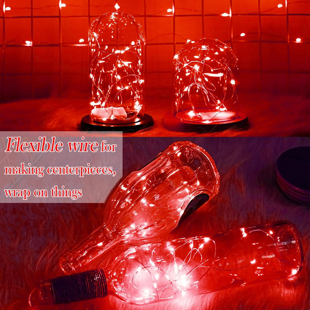SmilingTown Battery Operated Fairy String Lights 24 Pack 20 LED 7.2ft Starry Firefly Copper Wire for Wedding Party Table Centerpiece Halloween Christmas Decorations (Red)