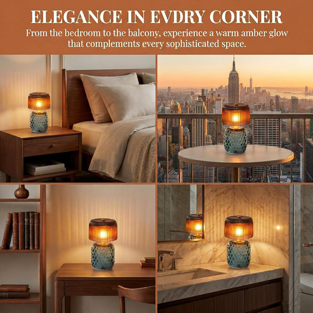 Battery Operated Table Lamp with Timer, Cordless Glass LED Night Light, Decorative Small Lamp for Bedroom Nightstand Living Room Entryway Stairway