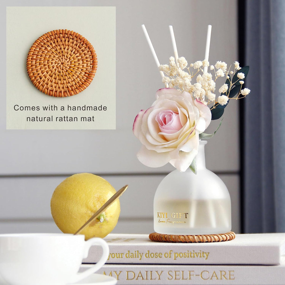 Reed Diffuser Set, 4.06 oz Scent Diffuser with 6 Sticks, Home Fragrance, Reed Diffuser for Bathroom Shelf Decor, Crisp Linen