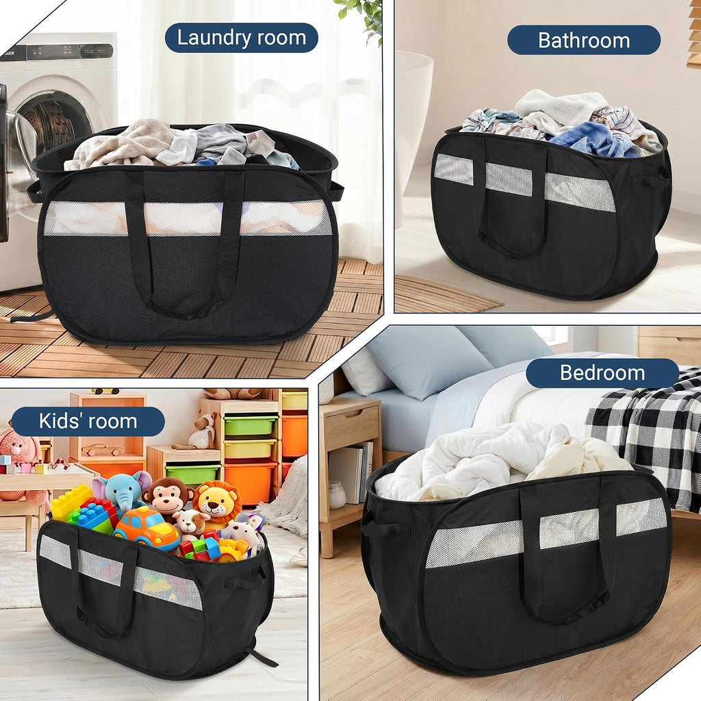 100L Collapsible Laundry Baskets, Foldable Dual Handle Laundry Hamper Black