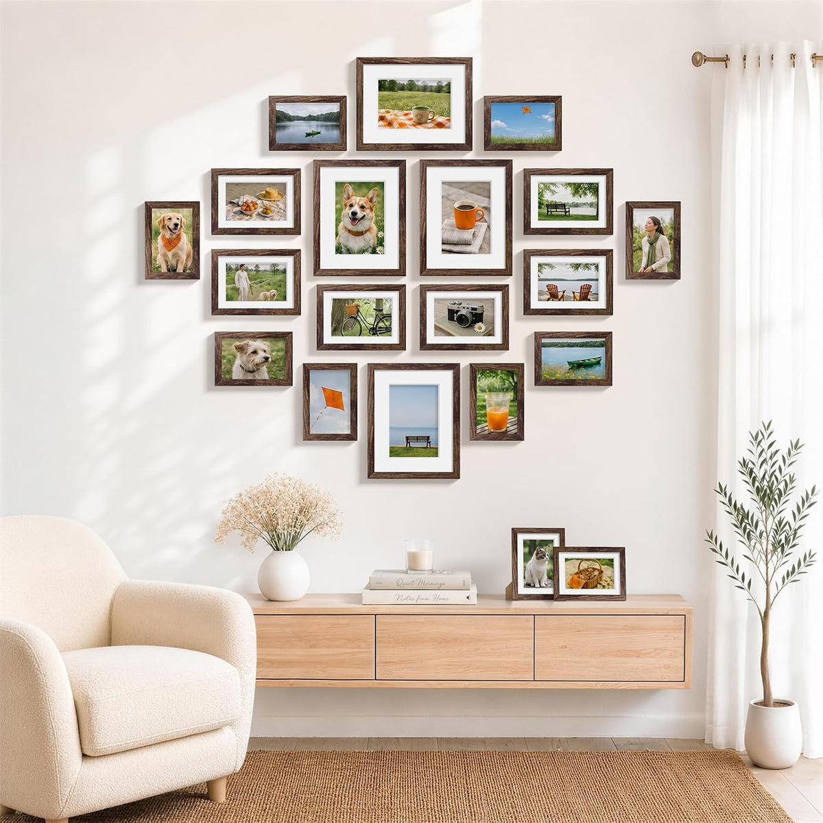 decorUhome Picture Frames Set of 20 for Wall and Tabletop Display, Brown