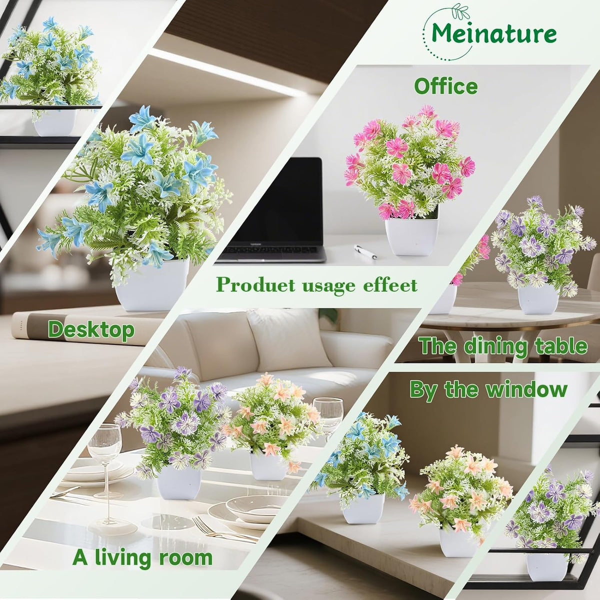 Mini Artificial Faux Plants 4 Packs, Small Fake Plants with Flowers, Black Potted Greenery for Bathroom Office Home Conference Table & Indoor Desk Decor Farmhouse Kitchen Library Restaurant
