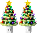 JOYIN 5.5" 2 Pcs Ceramic Xmas Tree Night Lights, Classic Christmas Decor Night Lights with 54 LEDs, Mini Tree Lights Plug in Christmas Decoration, Bedroom Living Room Hallway Holiday Indoor Decor