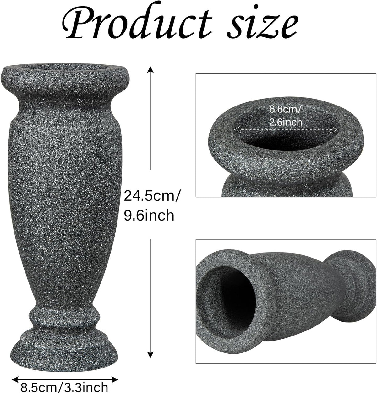 Cemetery Vase, Resin Grave Vase Memorial Flowers Vases for Home Tabletop, Artificial or Fresh Flowers, Cemetery Grave Headstone Decorations (2Pcs, Grey), No Draining Holes