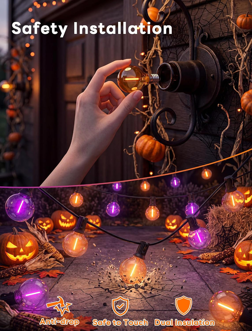 25PK G40 Halloween LED Replacement Purple and Orange Light Bulbs, 0.6W