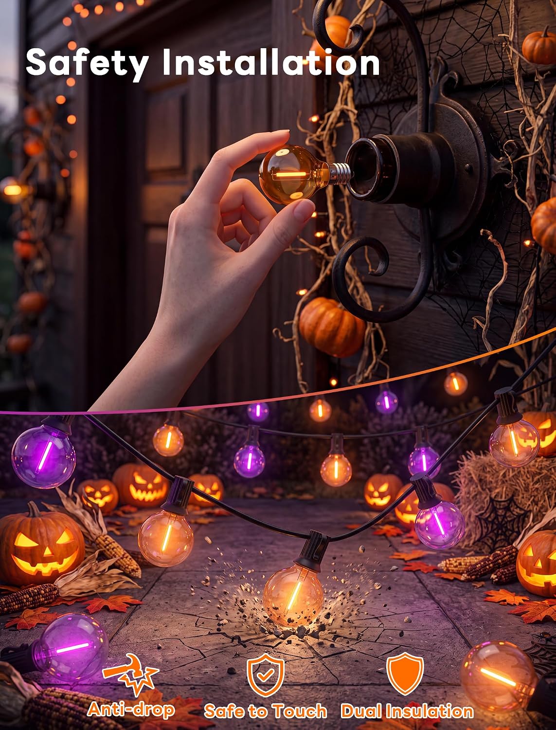 25PK G40 Halloween LED Replacement Purple and Orange Light Bulbs, 0.6W