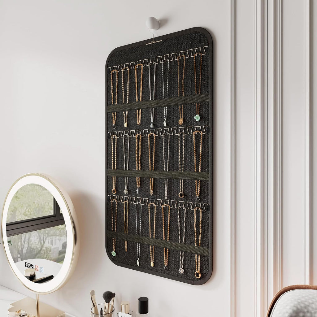 Double-Sided Hanging Jewelry Organizer for Necklaces Earrings, 2-Pack Black