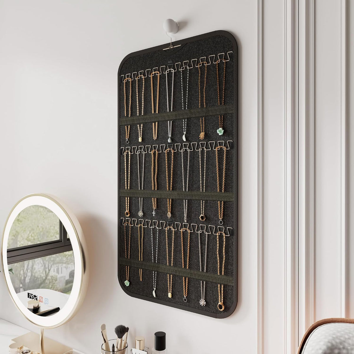 Double-Sided Hanging Jewelry Organizer for Necklaces Earrings, 2-Pack Black