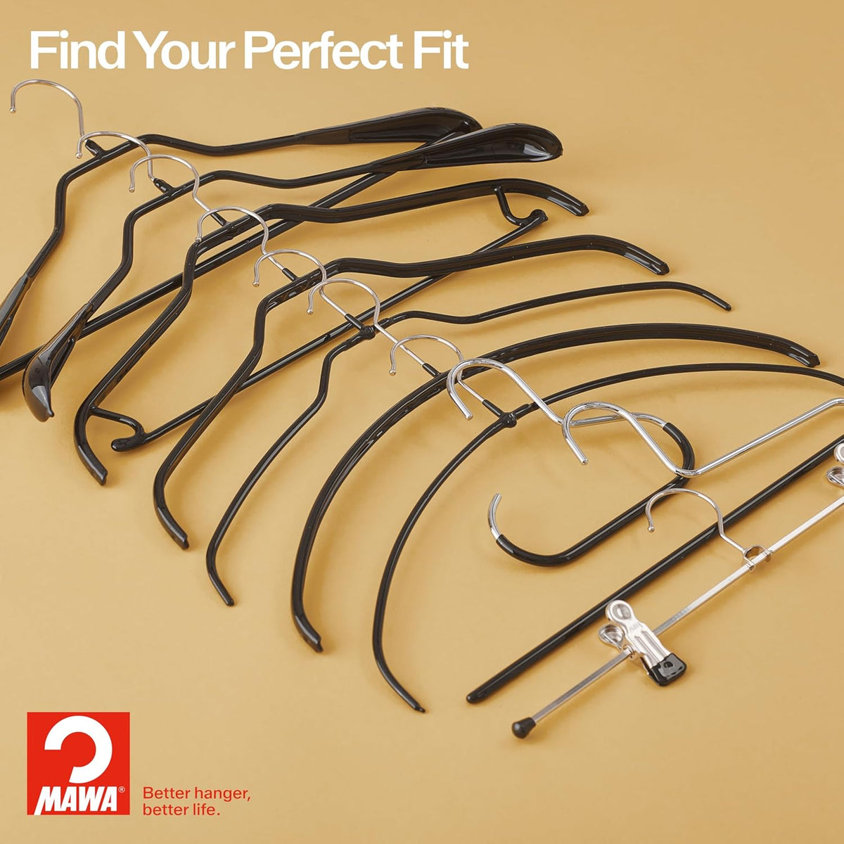 Mawa by Reston Lloyd Trouser Series Non-Slip Space-Saving Clothes Hanger with Single Rod for Pants, Style KH/1, Set of 10, Silver