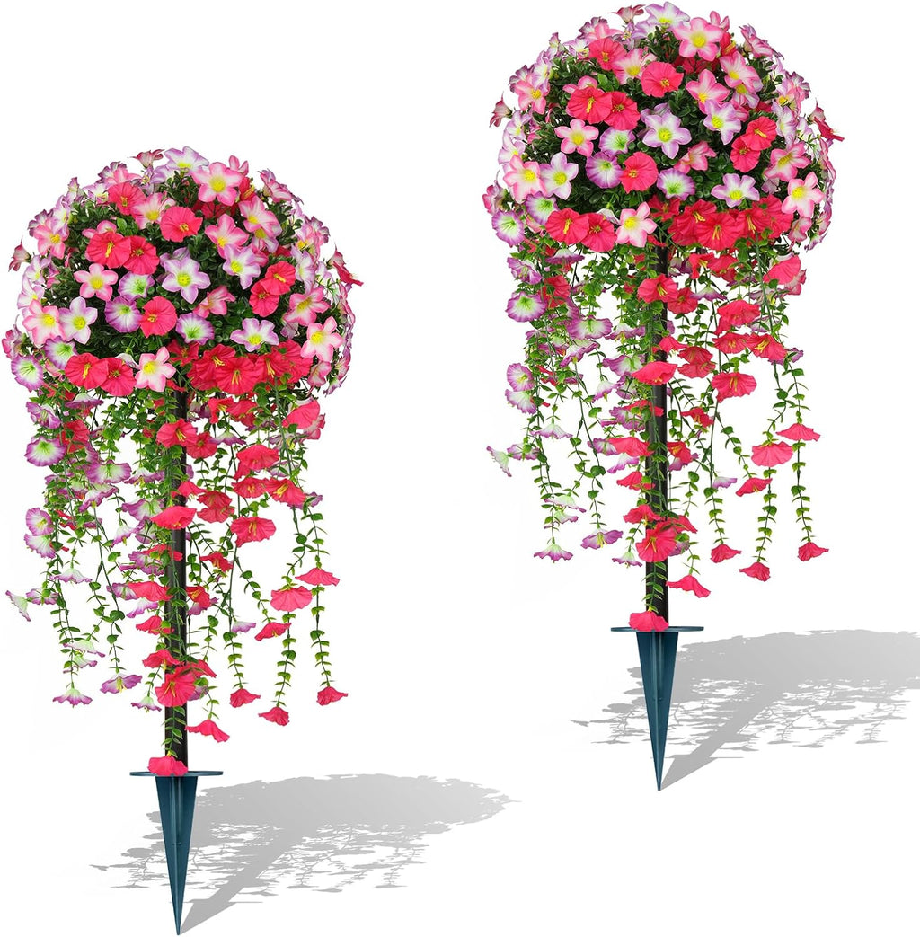 Yangrass 2PCS Fake Topiary Bushes with Pink Morning Glory Flowers,36"(3FT)