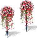Yangrass 2PCS Fake Topiary Bushes with Pink Morning Glory Flowers,36"(3FT)